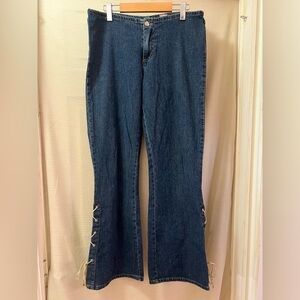 Vintage Y2K Bubblegum Lace-Up Denim Flares • 2000s Low Rise Retro Vintage